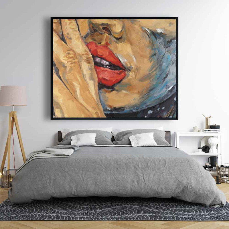 «Shush Lips Gros plan», art sur toile encadré pour chambre à coucher, H 49,25 po x l 61,25 po