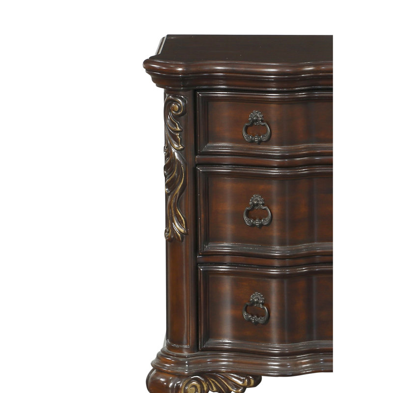 Table de chevet royale pour chambre à coucher, 3 tiroirs, fini placage cerisier, style traditionnel, pour la décoration