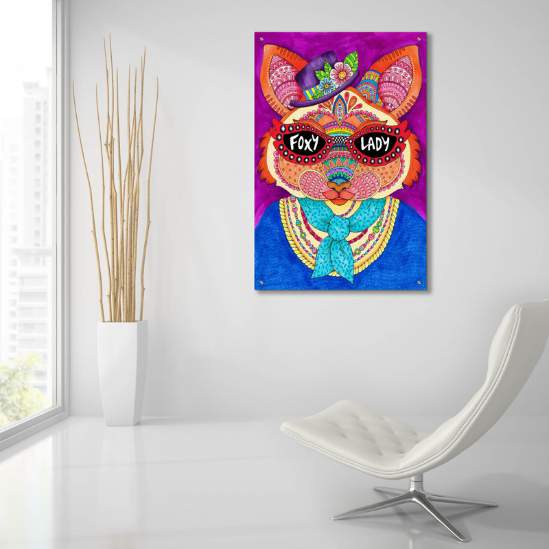 Art mural en verre «Foxy Lady» par Hello Angel, H 36 po x l 24 po x P 0,2 po