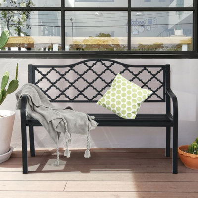 Sijme Outdoor Chair Garden Patio Bench Cast Iron Frame Black