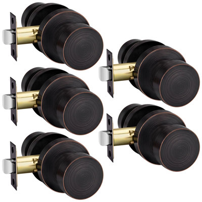 Oil Rubbed Bronze Closet Door Knobs, Zinc Alloy Bronze Passage Door Knob, Interior Door Knobs for Hallway, Closets, Heavy Duty Round Ball (5 Pack)