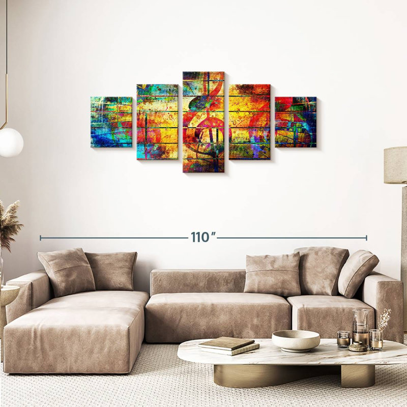 Ensemble de 5 pièces colorées avec collage sur toile, H 74 po x l 34 po x P 1,25 po