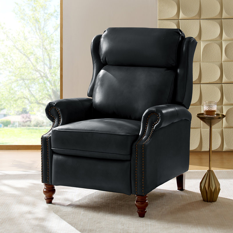 Fauteuil inclinable manuel Ambrosane, Cuir véritable bleu marine