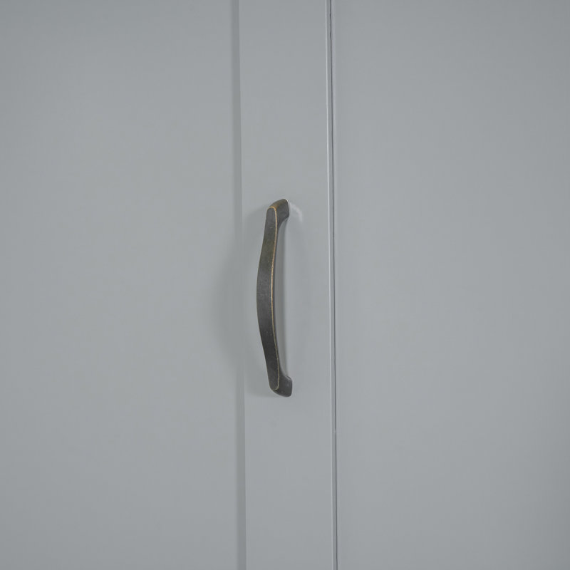 Ashen Murphy Bed with Shelves, Wardrobe & LED Light, Gray, Full