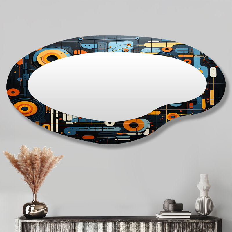 Fusion abstraite bleue et jaune à formes abstraites - grand miroir mural asymétrique moderne