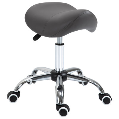 Adjustable Height Saddle Stool With Pu Leather, Stable Structure, For Salon Work, Grey Leather Chair, And 360 Swivel, by Ebern Designs