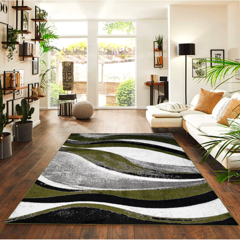 Abstract Area Rug, Green, Rectangle 120 x 170 cm