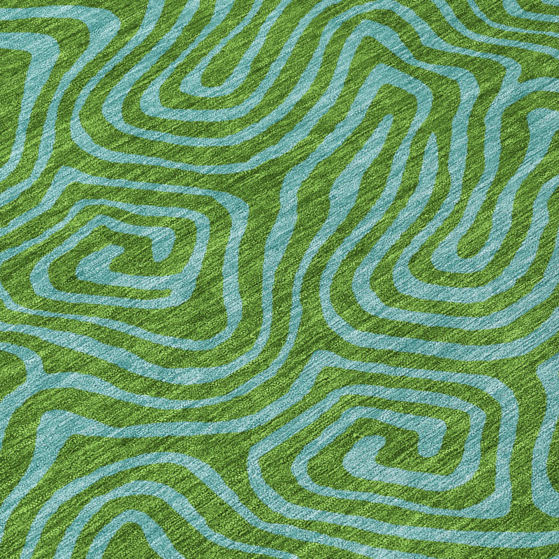 Green Flat Woven Rectangular Synthetic Washable Rug 3' x 5'
