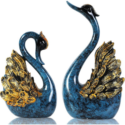 Ensemble de 2 statues cygne bleu