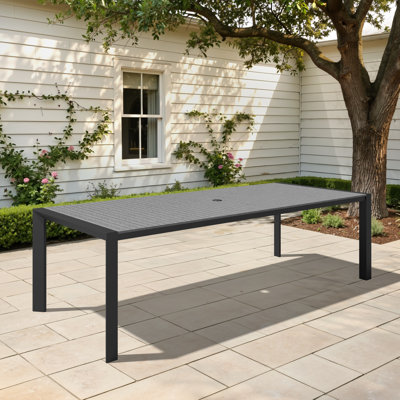 Rectangular Outdoor Dining Table with Umbrella Hole and Aluminum Frame