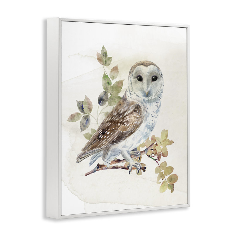 Hibou parmi les feuilles d'automne, estampe numérique, conception par CAD Designs, Encadrement giclée blanc côtier