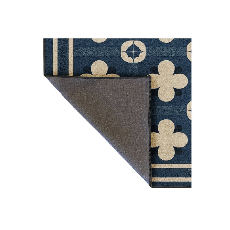 Tapis bleu tissé lavable rétro Mosso, 3 pi 11 po x 5 pi 11 po