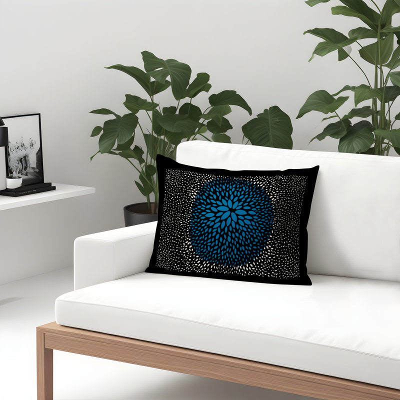 Coussin décoratif intérieur / extérieur en polyester filé floral Bavière, Turquoise / noir