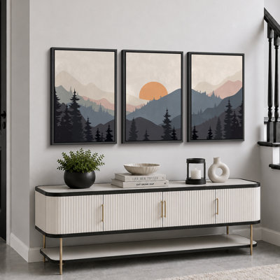 "Sun Mountain Landscape" Tranquil Orange Sunset Layered Hills