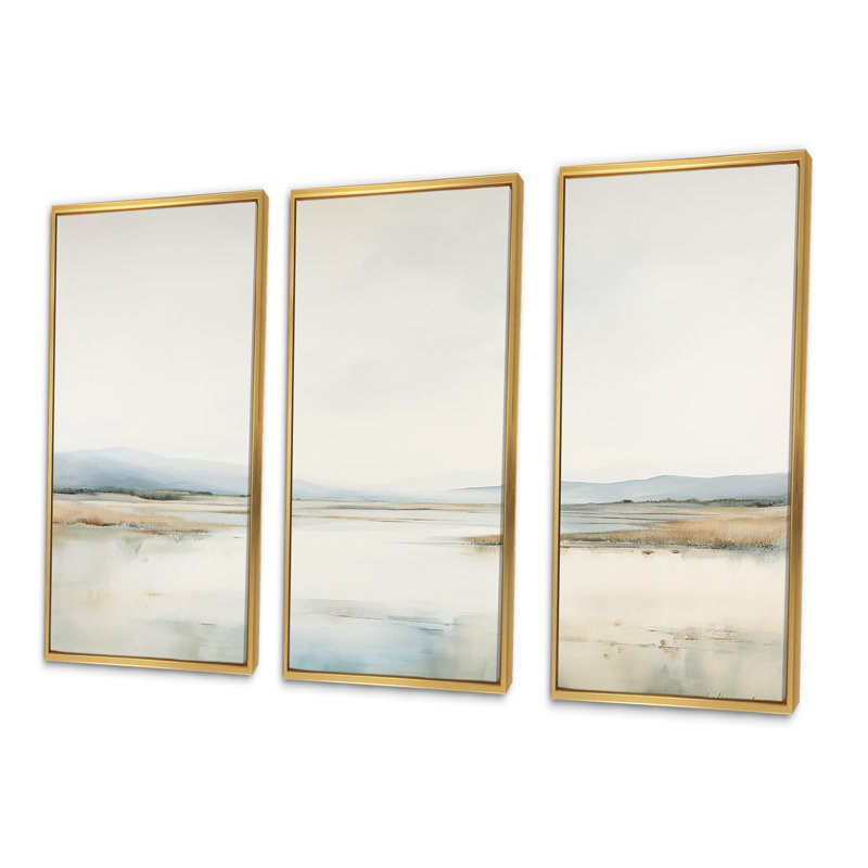 Tranquil Meadow Moments II - ensemble d'art mural prairie, Cadre flottant doré, H 28 po x l 36 po x P 1 po