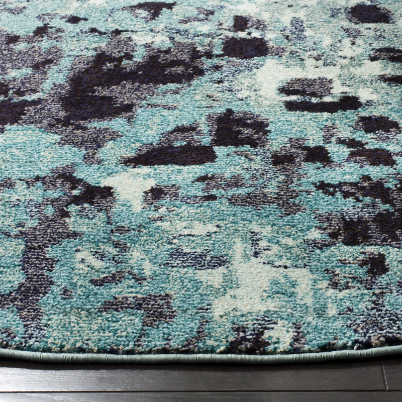Hertzler Abstract Light Blue/Multi Rug, Round 6'7"