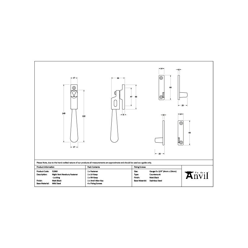 Newbury Night-Vent Locking Fastener, Matt Black