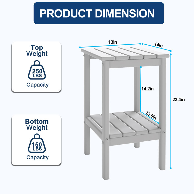23.5" HDPE 2-Tier Tall Outdoor Sidetable, White