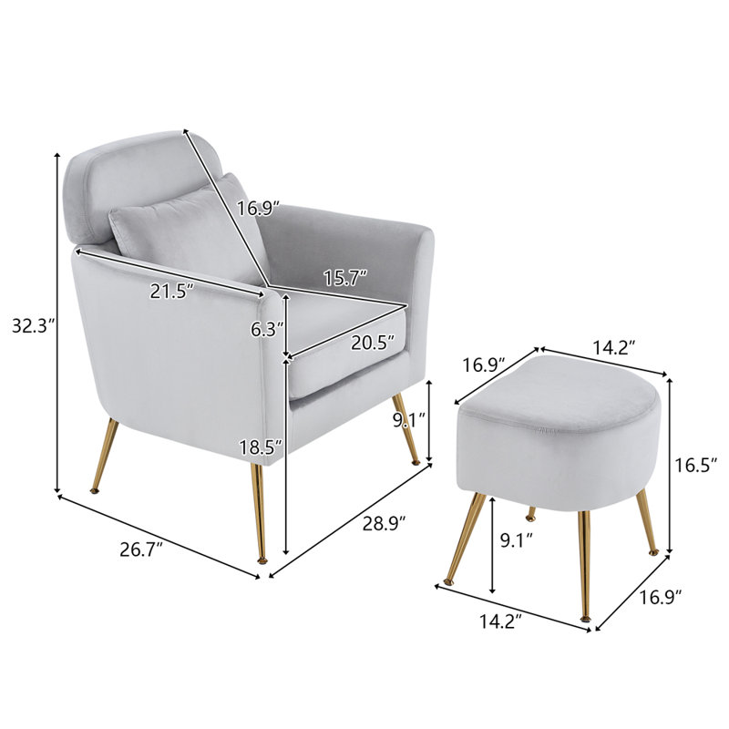 Fauteuil Azoriah, Velours gris clair
