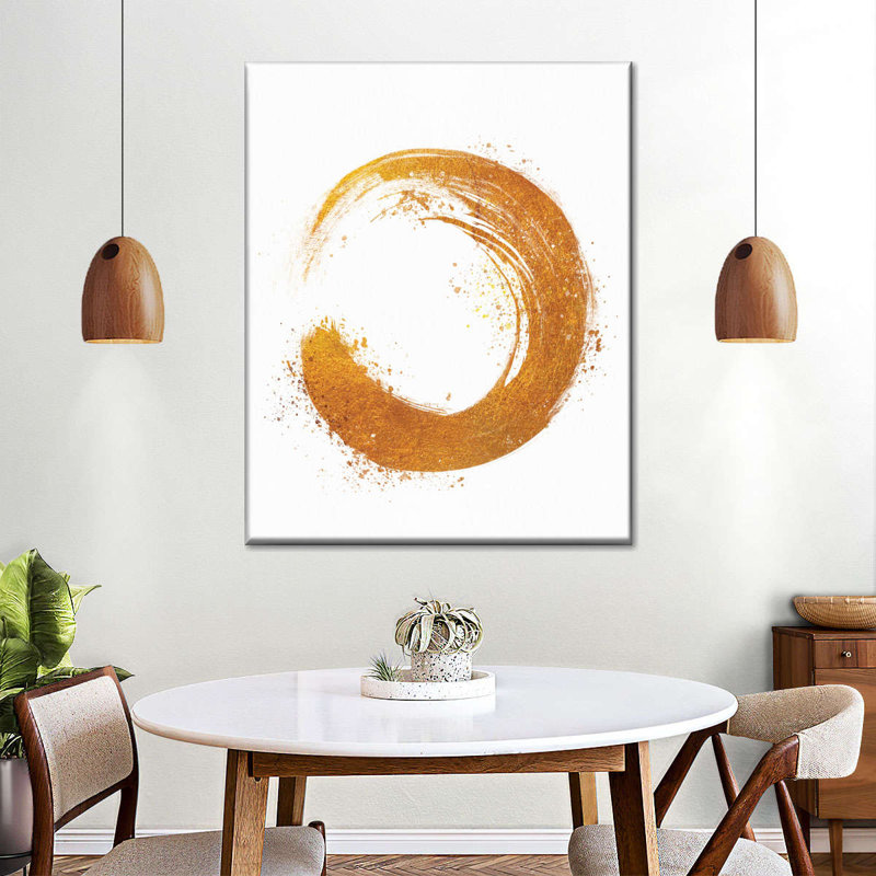Cercle zébré doré sur toile, H 10 po x l 8 po x P 1 po