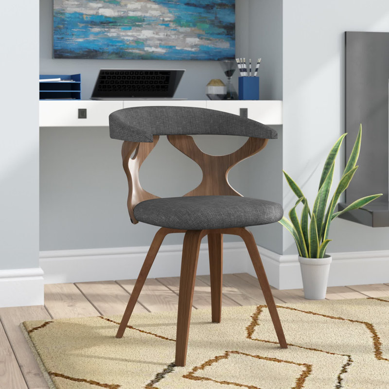 Laquietta Wingback Side Chair, Charcoal Polyester, Walnut