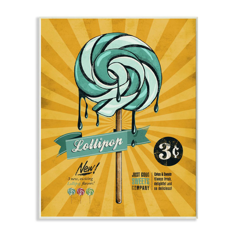 «Lollipop Vintage Comic Book Yellow Blue Design» par Ester Kay, impression sur toile, H 19 po x l 13 po, Plaque murale