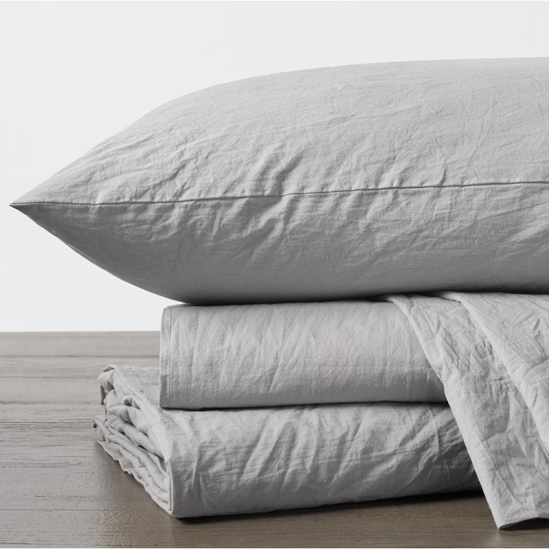 Organic Crinkled Percale Sheet Set, California King Sheet Set with 2 Pillowcases, Pewter