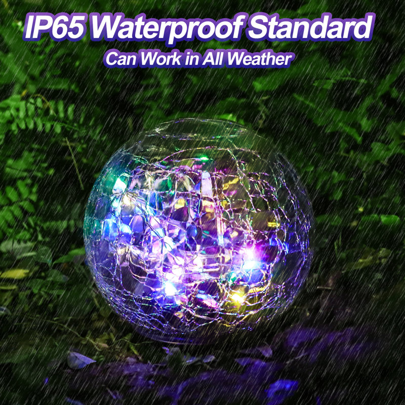 Solar Powered Cracked Glass Globe Ball Garden Light For Outdoor Pathway Light, Colorful