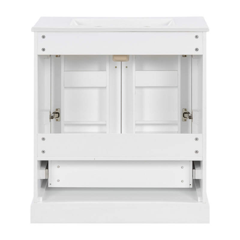 30" Freestanding Bathroom Vanity with Ceramic Sink, Soft-close Doors, and Divided Drawer, White