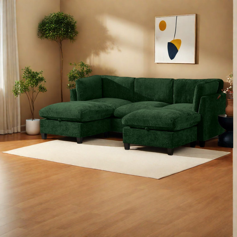 Canapé modulaire rembourré en chenille spacieux avec rangement, idéal pour les salons modernes