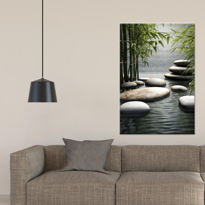 Modern Zen Canvas Art Print: Minimalist Spa Decor, Serene Ambiance,1P BlackFramedCanvas