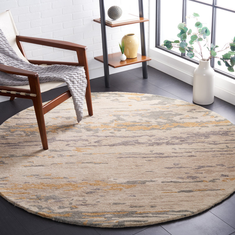 Tapis beige / gris en laine / coton touffeté à la main Soho, Rond 6 pi