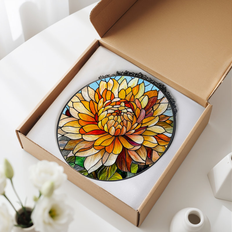 Panneau de vitrail à motif floral, H 12 po x l 12 po