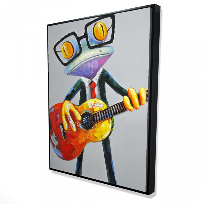 Funny Frog Playing Guitar Print On Canvas