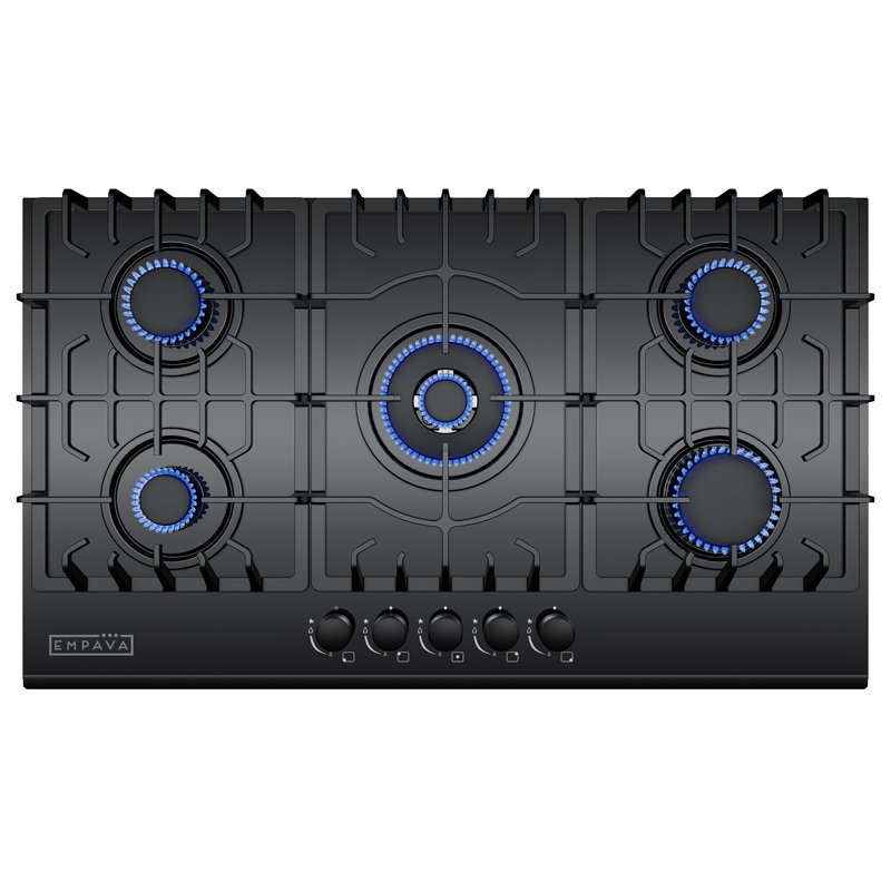 36 po Plaque de cuisson encastrée à 5 brûleurs au gaz en verre noir avec convertible Lp - Certifié CSA - Poêle de cuisine