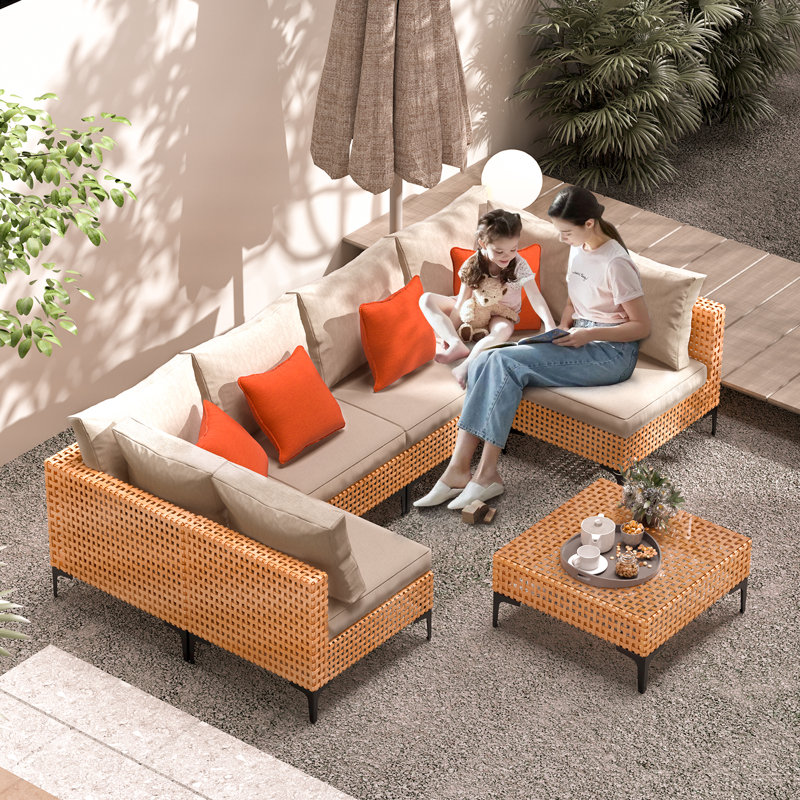 Ensemble de 9 meubles de patio pour l'extérieur Ensemble de mobilier modulaire pour l'extérieur Canapé modulaire en osier avec coussins et table à thé
