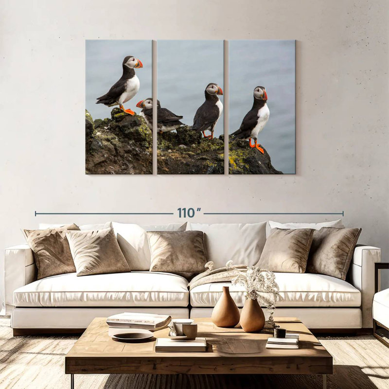 Brampt Puffins On A Rock, 48" H x 74" W