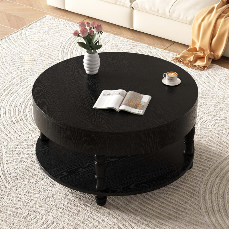 Table basse moderne avec rangement double, compartiment caché et pieds réglables pour le salon, Noir