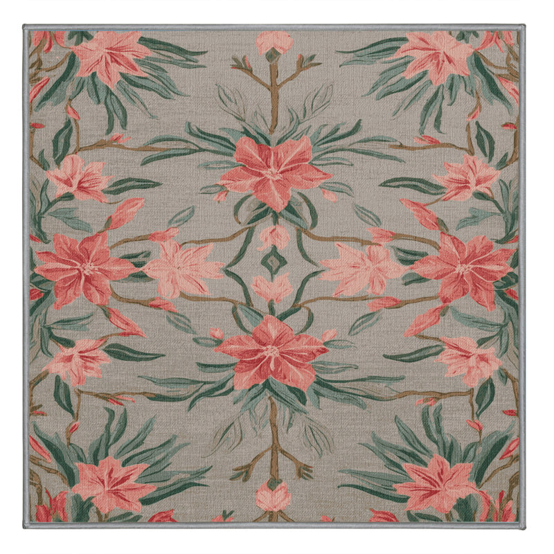 Tapis gris botanique lavable à la machine, Carré 3 pi