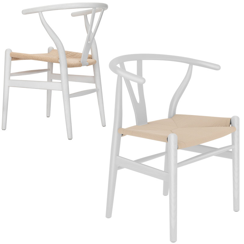 Solid Wood Dining Chair, Mid-Century Chair, Light Beige/White