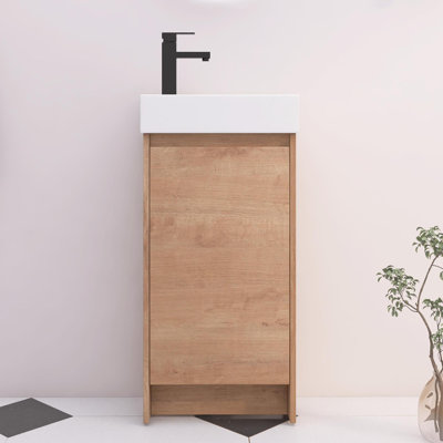 16 Inch Small Size Freestanding Bathroom Vanity With Soft Closing Door & shelf