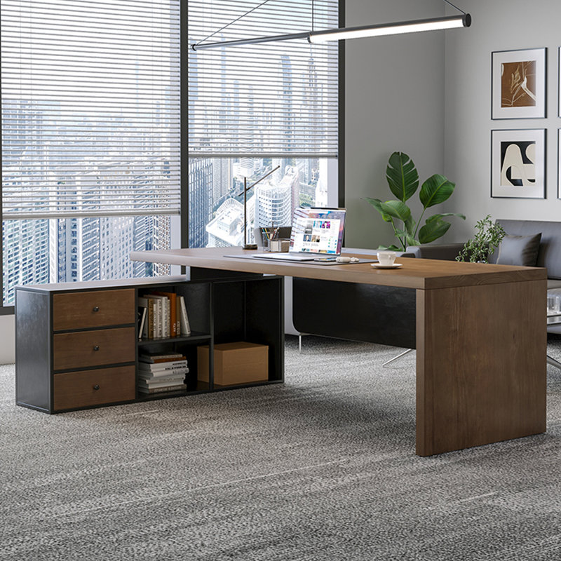 Walnut Rectangular Solid Wood desks, 29.53" H x 86.61" W x 31.5" D, Left Hand Return