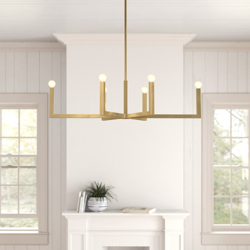 6 - Light Dimmable Geometric Chandelier, Heritage Brass, 36"