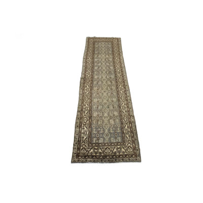 Tapis de couloir oriental tribal gris unique 4X15 One-of-a-Kind