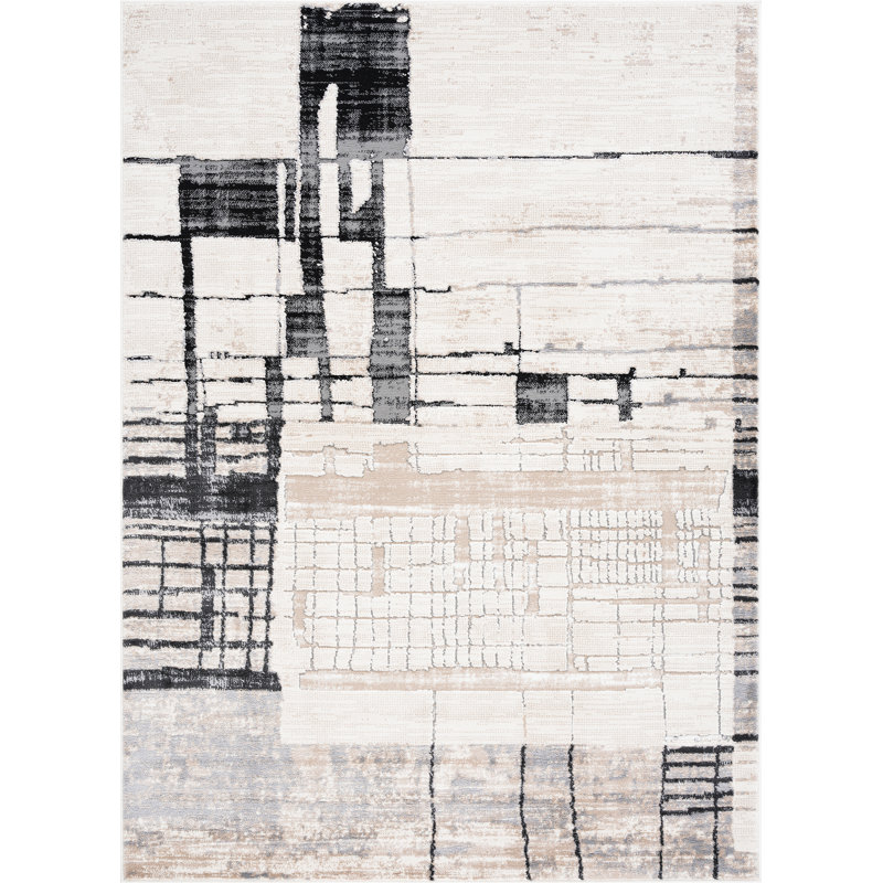 Tapis d'intérieur abstrait beige Mair Gabriel, Rectangle 8 pi 10 po x 12 pi 2 po