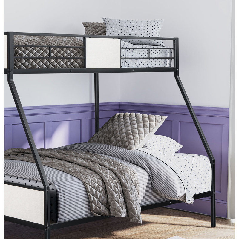 Lit superposé simple au-dessus d'un lit double noir dans un style contemporain, structure en métal, conception à deux tons, côté, mise à niveau des caractéristiques de la chambre avec look, pièce maîtresse