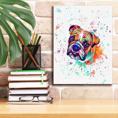 «Colorful Watercolor English Bulldog» par Furbaby Affiliates, art mural sur toile