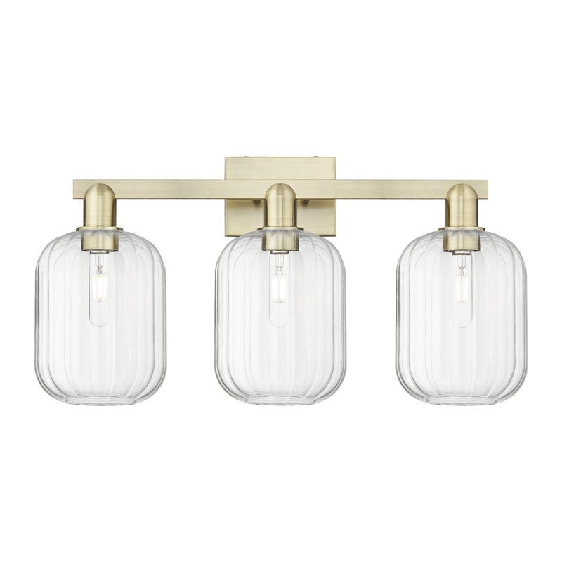 Éclairage pour meuble-lavabo de salle de bain 3 lumières Preston, Clair, Laiton antique, Trois lumières