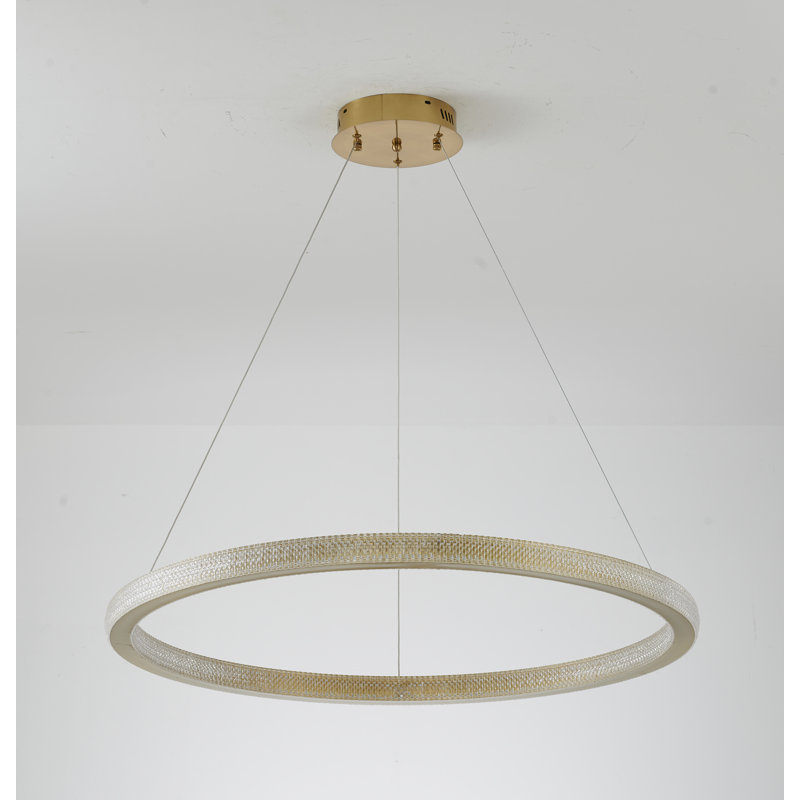 Lustre 1 lumière DEL or sable avec diffuseur en acrylique transparent, H 1,97 po x l 33,46 po x P 33,46 po