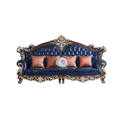 European Style Cowhide Solid Wood Sofa Upholstered 122'' Sofa